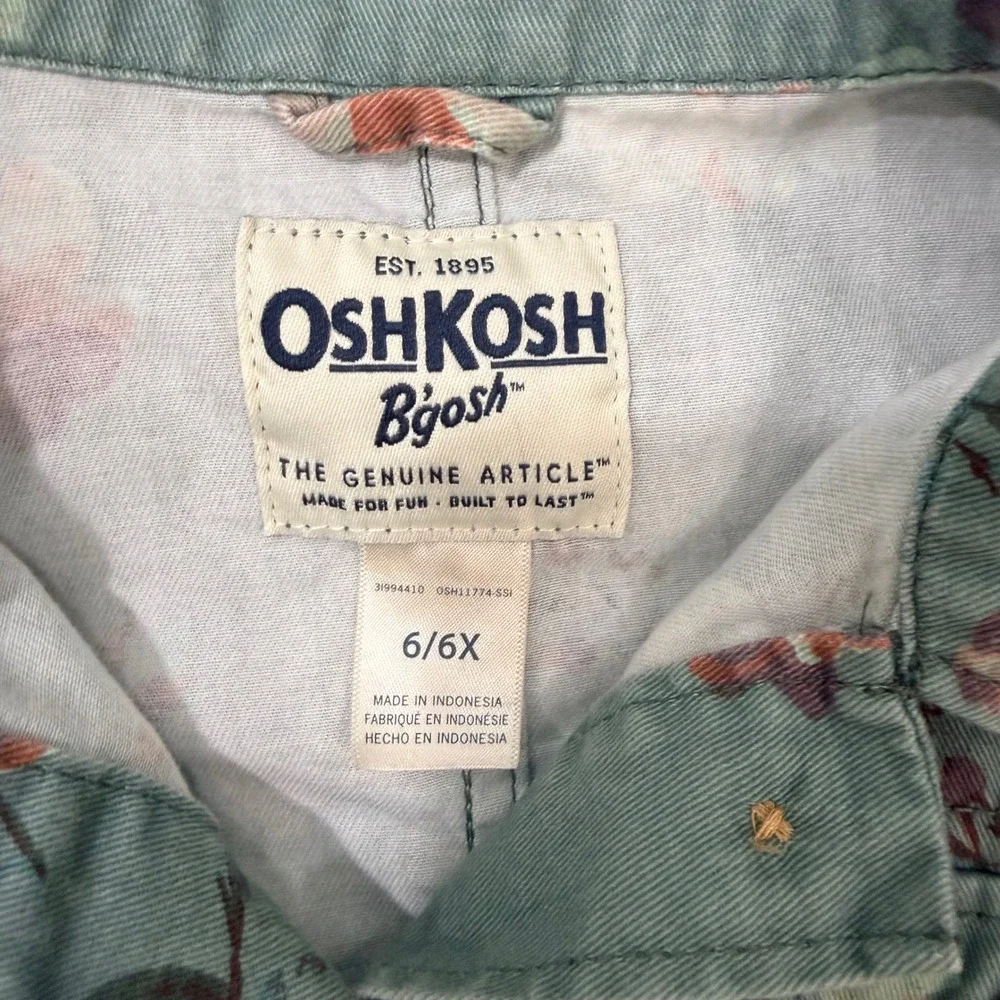 OshKosh Bgosh Girls Floral Utility Jacket Sage Green Cotton Size 6/6X